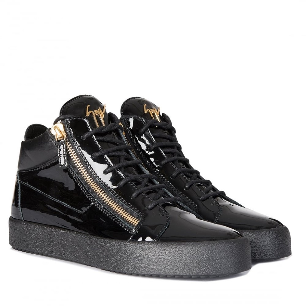 Men's Giuseppe Zanotti Black Patent High Top Sneakers Size 13 US (46 EU)